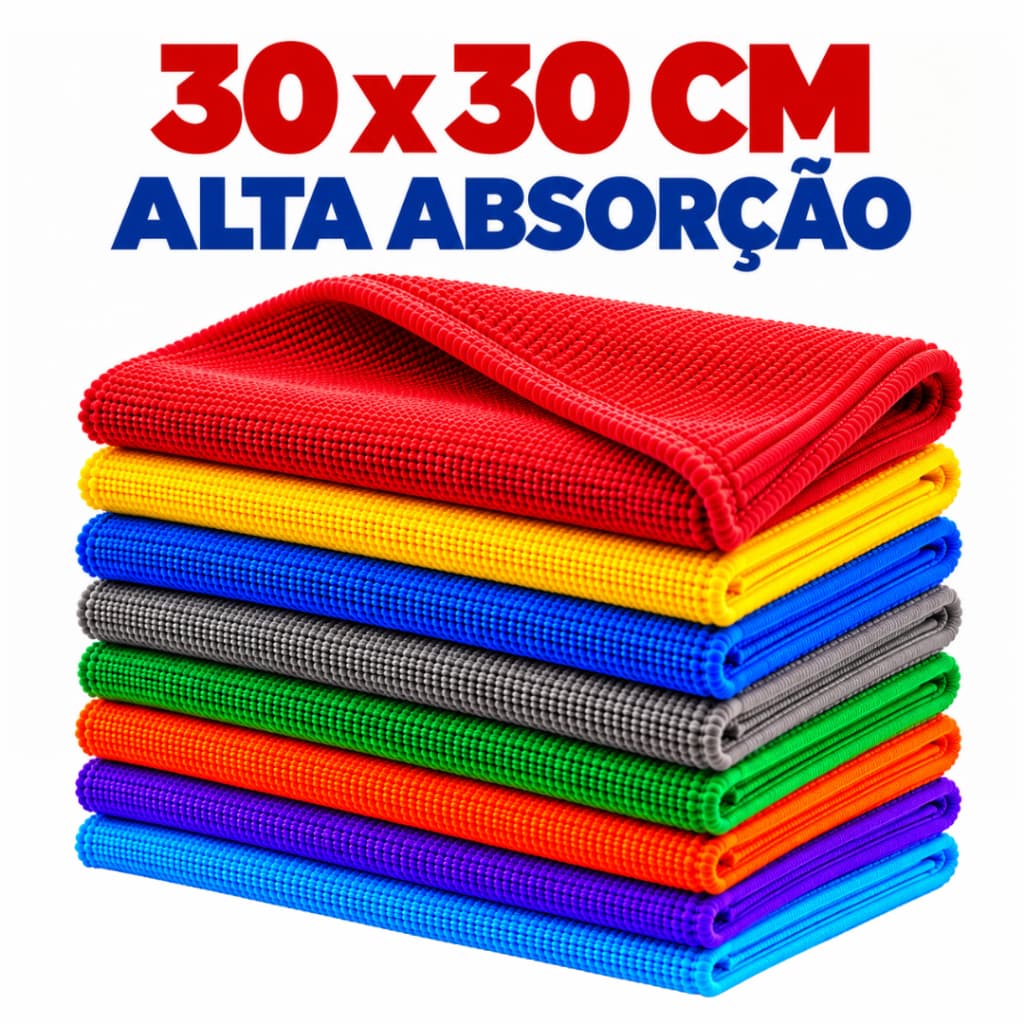 Kit Panos Microfibra 30x30 Flanela Limpeza Multiuso Alta Absorção Casa Cozinha Carro Vidro Móveis Sem Fiapos Não Risca
