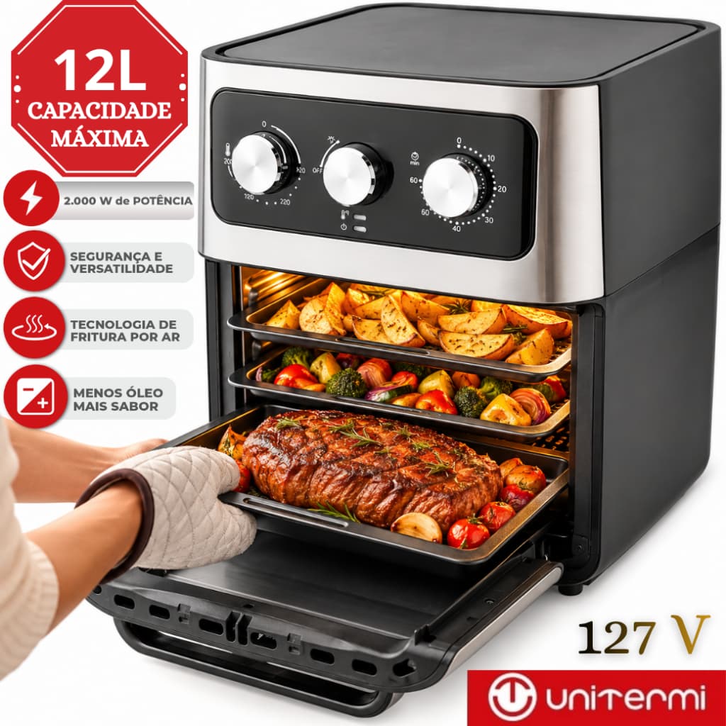 Air Fryer Forno 12 Litros 127V Digital 2000W  Sem Óleo Fritadeira Unitermi Moderna Luxo