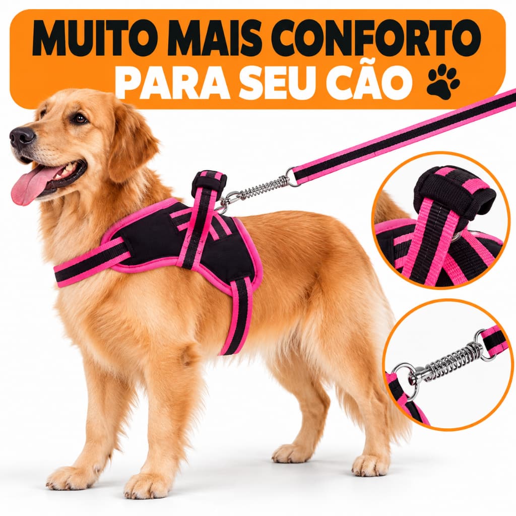 Peitoral Cachorro com Guia Médio e Grande Porte Pitbull Pastor Alemão Rottweiler