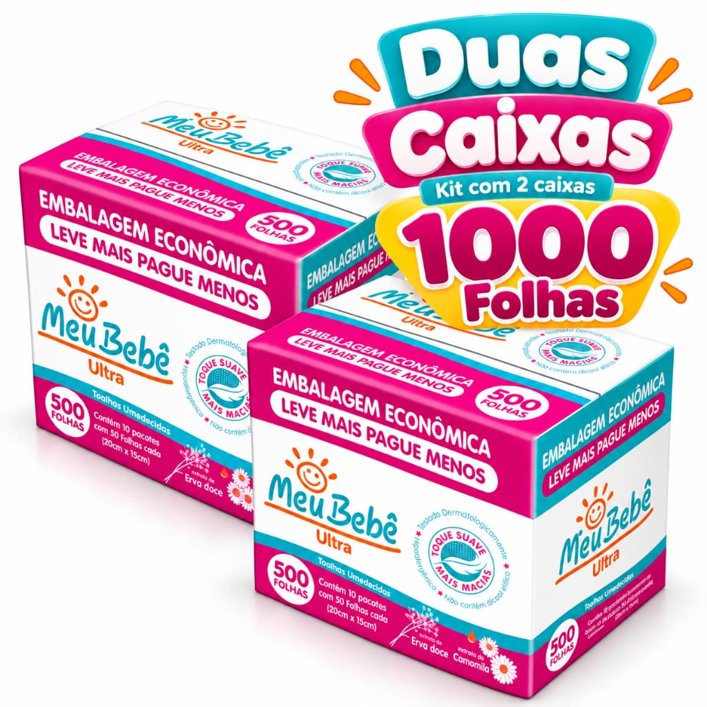Lenço Toalha Bebê Ultra Umedecida Kit Duas Caixas 1000 Folhas Economico
