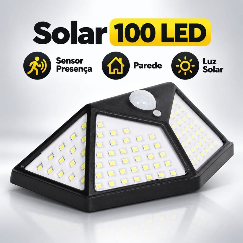 Luminária Solar Parede 100 led Sensor Presença