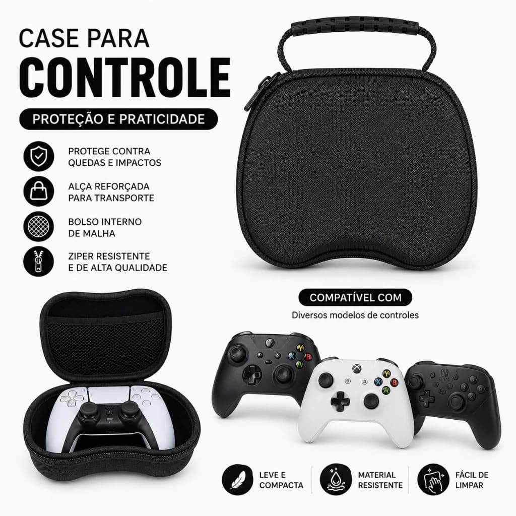 Bolsa Case Rígido para Controle de Videogame – Preta