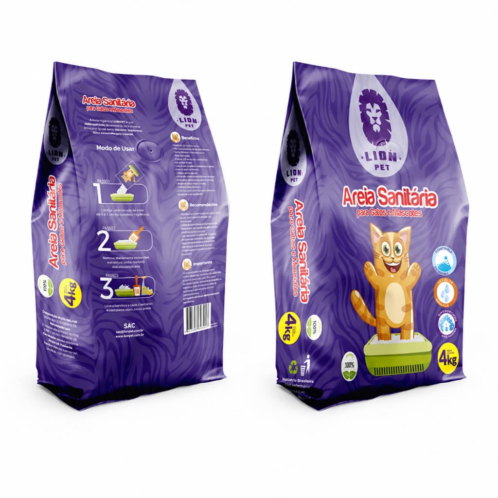 KIT 5 Areia Para Gato Sanitária Granulado Lion Pet 4kg Fardo com 5 Unidades