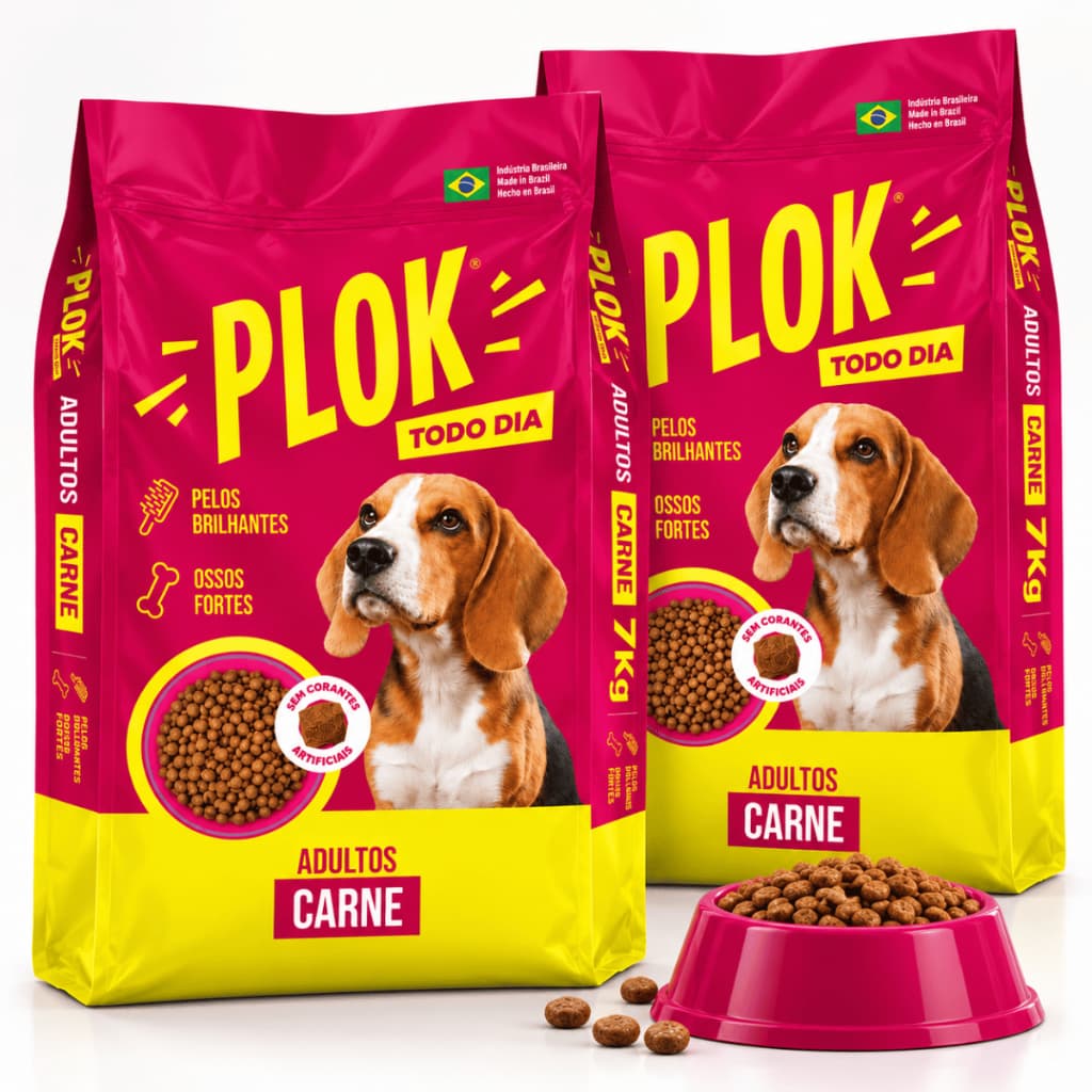 Kit Ração Plok Todo Dia 15kg 7kg Sabor Carne Alimento Completo para Cão Cachorro Adulto Envio Full