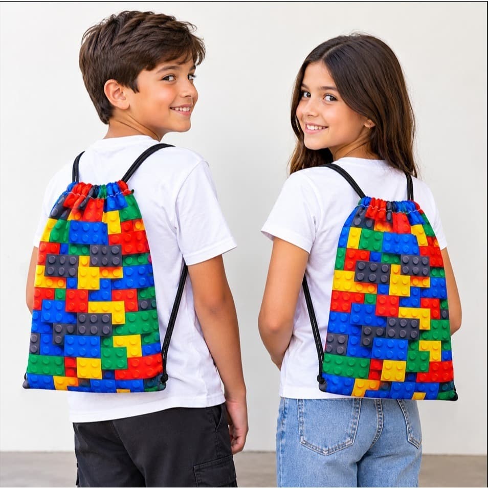 Mochilinha Lego- Sacochila Tamanho M, Sacolinha surpresa Blocos de montar - Lembrancinha Personalizada
