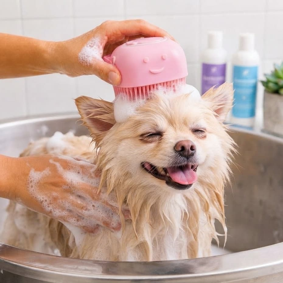 Escova de Banho Pelo Para Pet 9cm Cor Sortida Cachorro Gato Dispenser Shampoo Sabonete Liquido