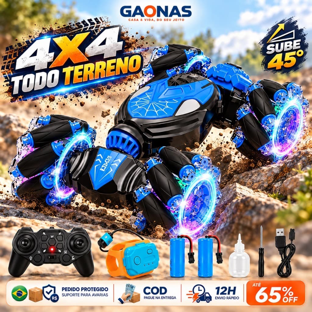 GN-Carrinho de Controle Remoto Transformável 4x4 com Controle por Gestos, Giro 360 Graus e Luzes LED, Presente Infantil