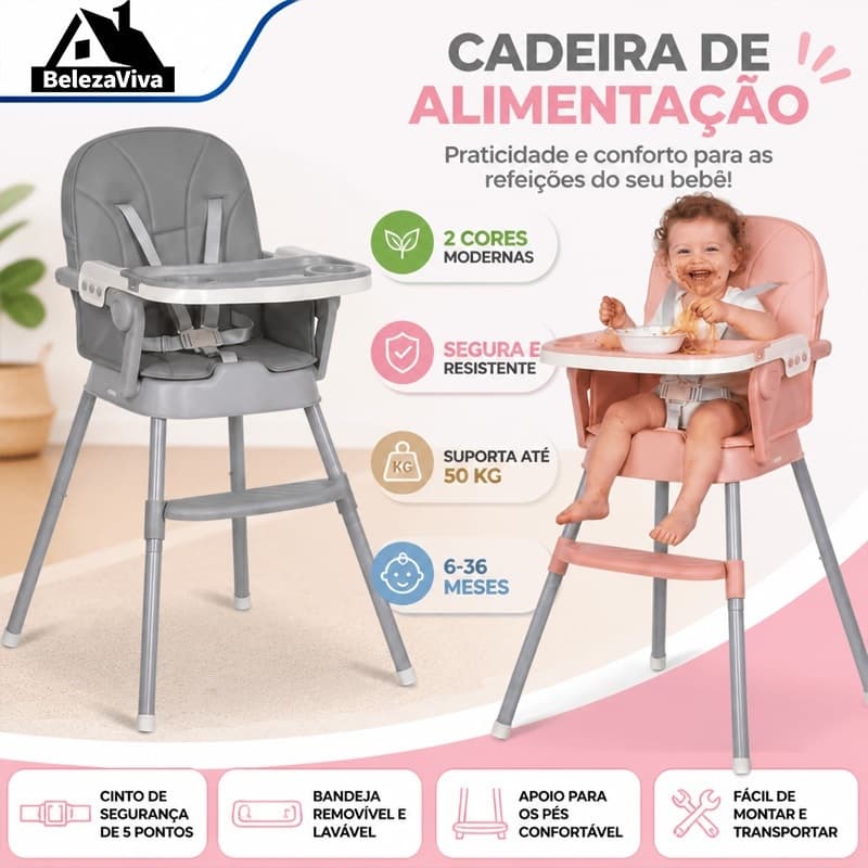 Cadeira de Alimentação Bebê Portátil para Viagens Dobrável Segura e Confortável com Bandeja Dupla CY01