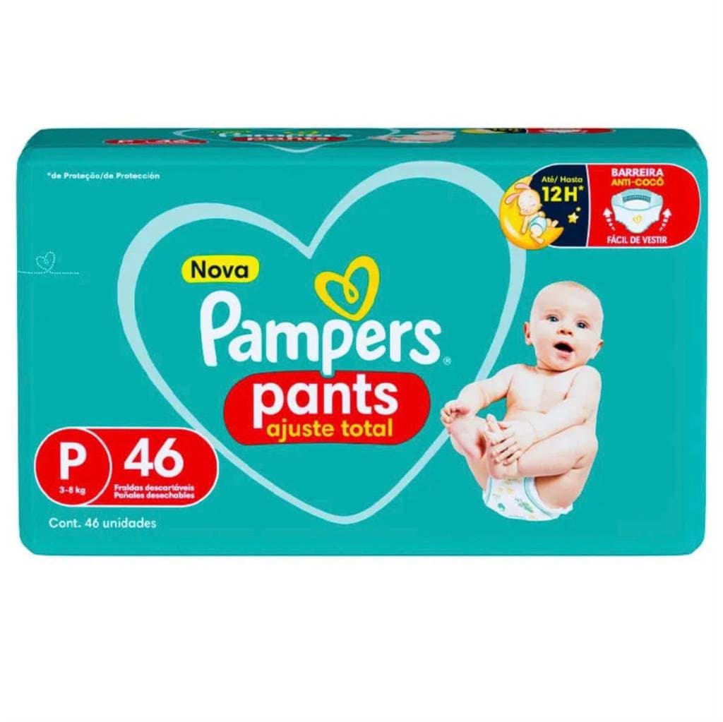 Fralda Pampers Pants Ajuste Total Nova Tamanho P 3-8kg Cont. 46 Unidades Barreira Anti-Coco