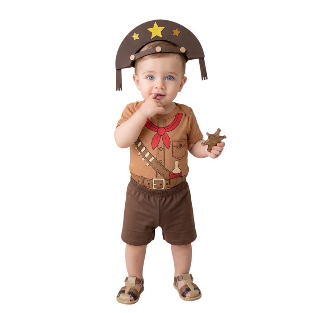 Body Bebê Menino - Cangaceiro de Mamadeira + Chapéu - Festa Junina