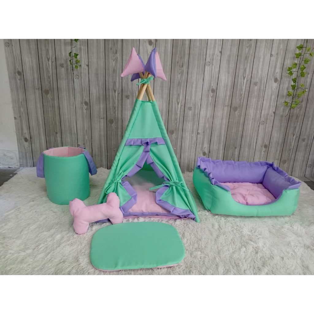 Kit Caminha Cyan Toca Cesto Organizador Cama Colchão Pet