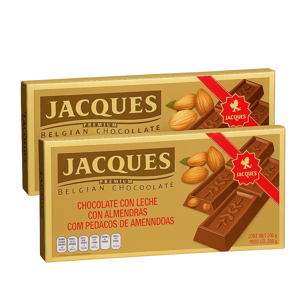 Kit 2 Barras Chocolate Premium Jacques 200g – Belga com Amêndoa Importado