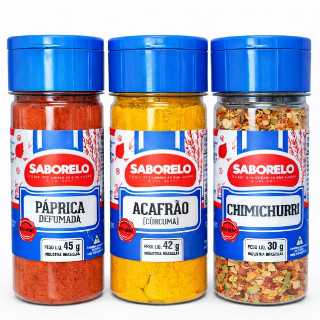 Kit Tempero para Carne, Frango - Potes Páprica Defumada, Açafrão, Chimichurri - Temperos Naturais de Minas - Sem Glútem