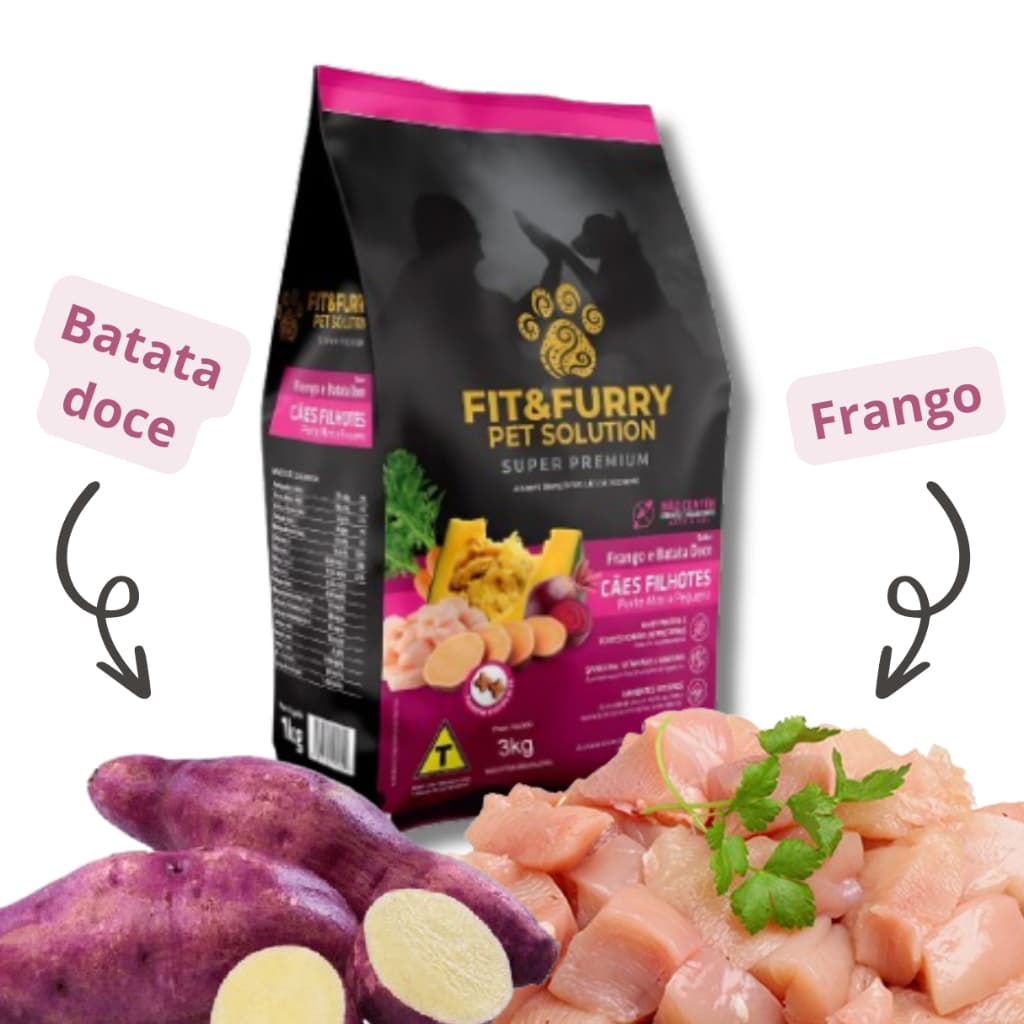 Ração Super Premium para Cães Filhotes de Porte Mini e Pequeno 3 kg - Frango com batata doce - Fit&Furry