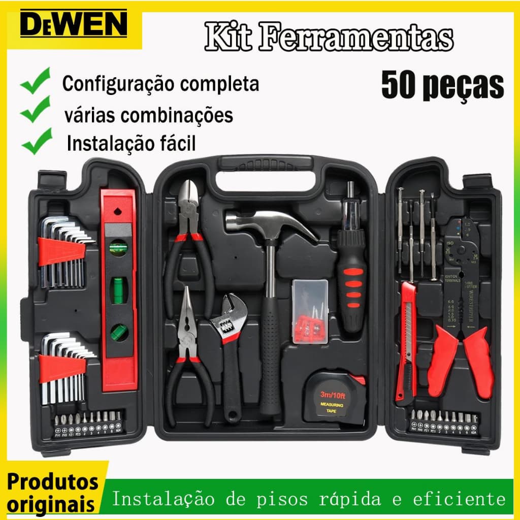 Kit Ferramentas Manuais Completo 50 Peças Chave Alicate Manual Oficina Pontas Alicate de Corte Diagonal e Martelo de Unh