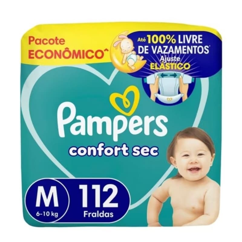 Fralda Pampers Confort Sec Tamanho M 112 Unidades | Absorção Superior | Conforto e Proteção para o Bebê