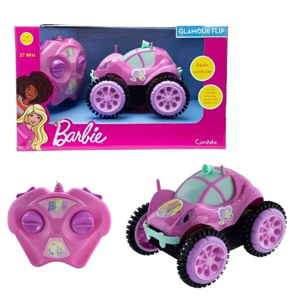 Carrinho Controle Remoto Glamour Flip Rosa Capota e Continua Correndo 3 Funções 27MHz Infantil