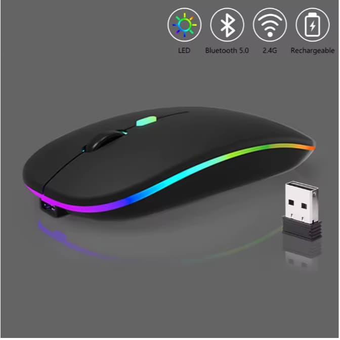 Mouse Sem Fio Bettdow Wireless Bluetooth Recarregável Led RGB Bateria Interna Ergonômico Silencioso