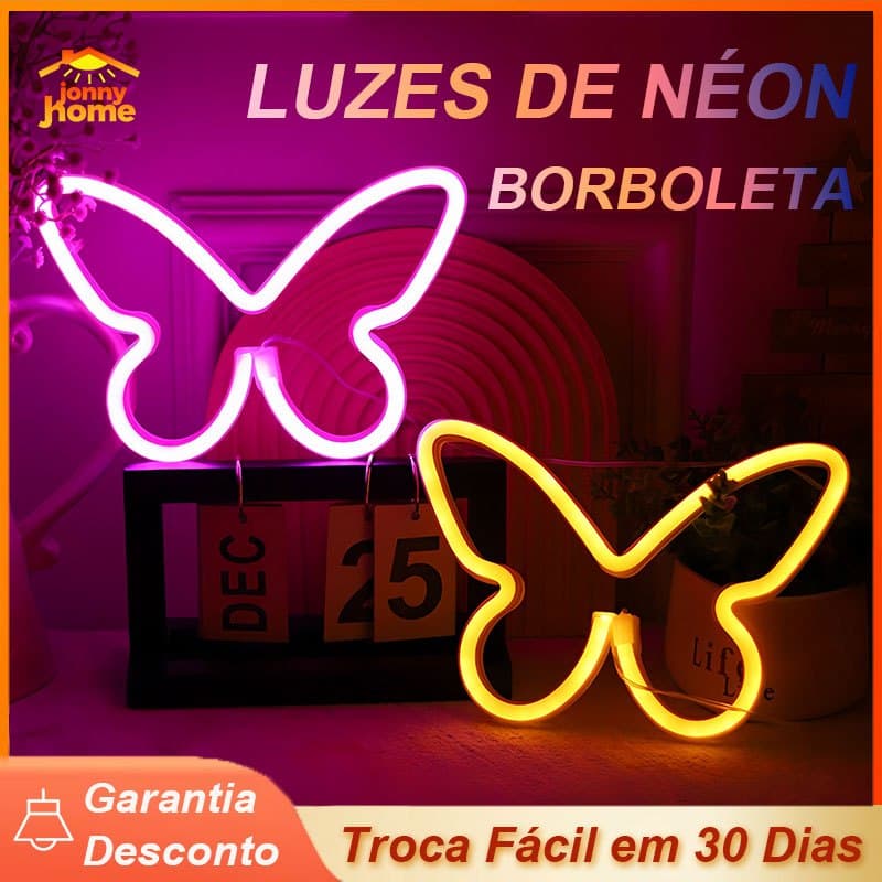 Luminária LED Neon Borboleta Decorativa Moderna Criativa USB Pilha Iluminação para Quarto Decoração