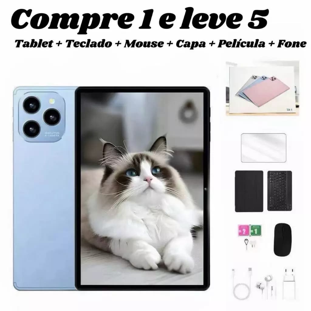Tablet 10.1” com Teclado+Mouse 6GB RAM 128GB Android 13 Câmera 50MP-jackcell
