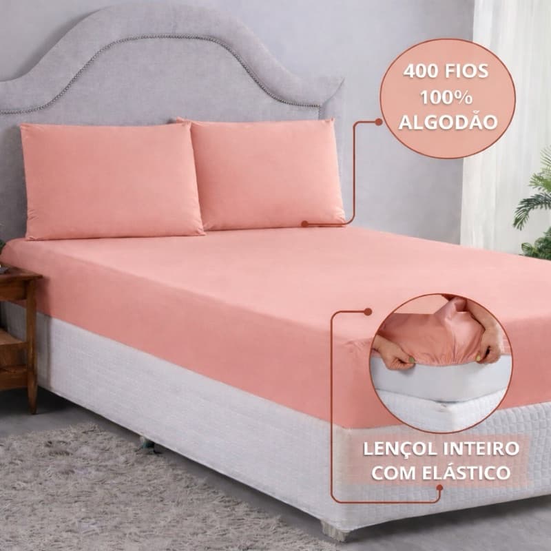 Promoção Kit 06 Jogos de Lençol Casal 400 fios 100% Algodão Com Lençol Elástico Encaixe Perfeito