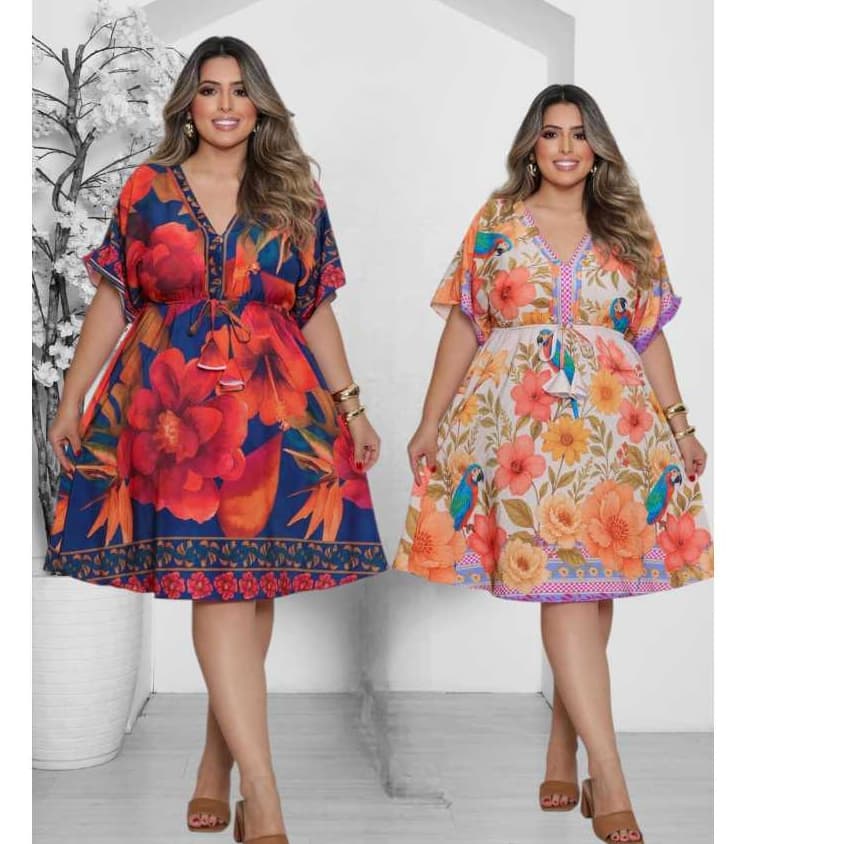 Vestido Femenina estampado Tecido Crepinho Moda Verão **&