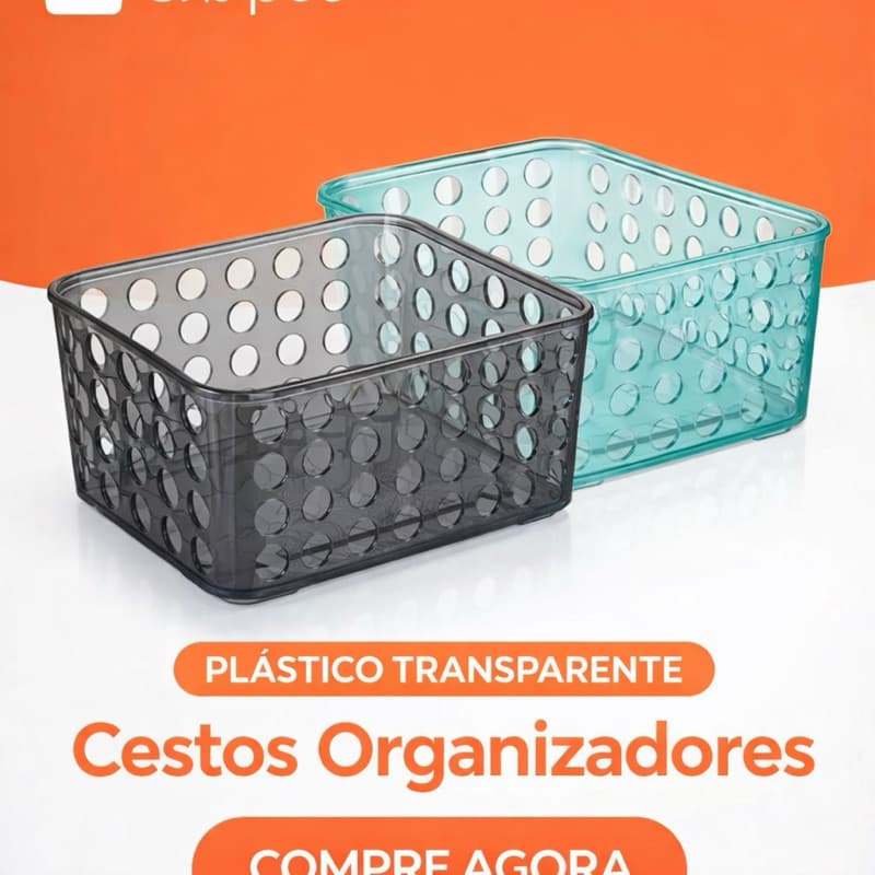 Cesto Organizador Banheiro ARTHI 16x8x8 Multiuso Plástico Transparente Gaveta Armário F18