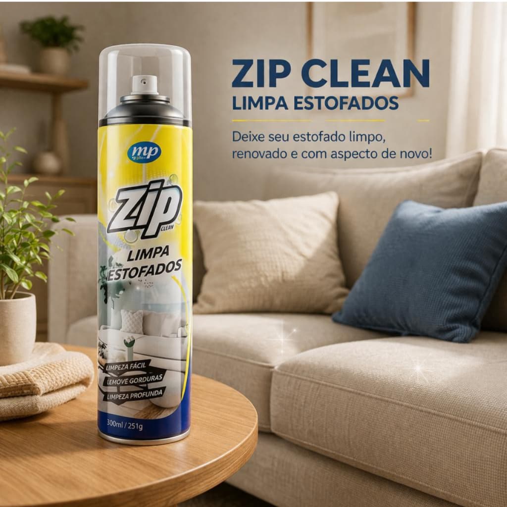 Kit 2 Unidades Limpa Estofados Espuma Mágica Zip 300 ml Carro,Sofá Colchão Tapete Limpa a Seco