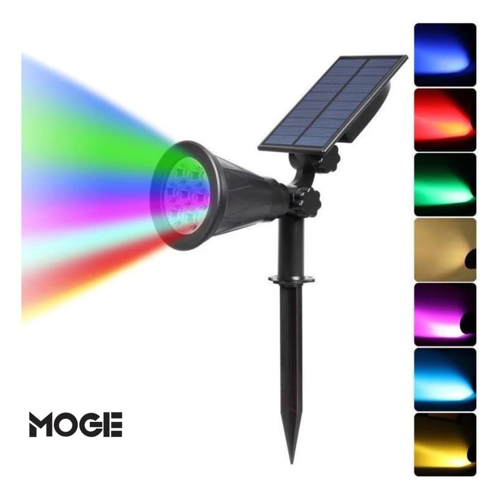 Luminária Solar LED RGB Jardim | Espeto | Recarregável | 7 LEDs | Automática | Prova d’Água