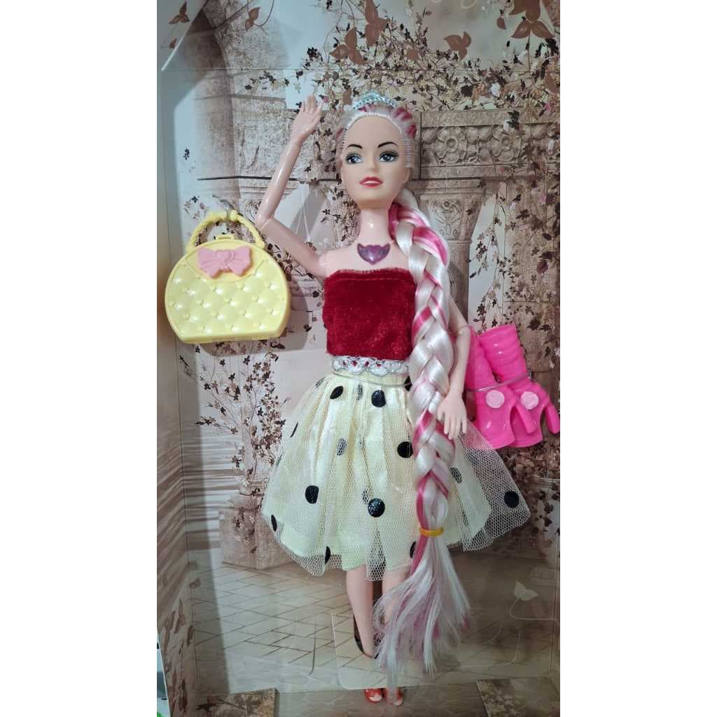 Boneca Loira Cabelos de Tranças  tipo barbey  Musical Articulada com bolsa e Tiara