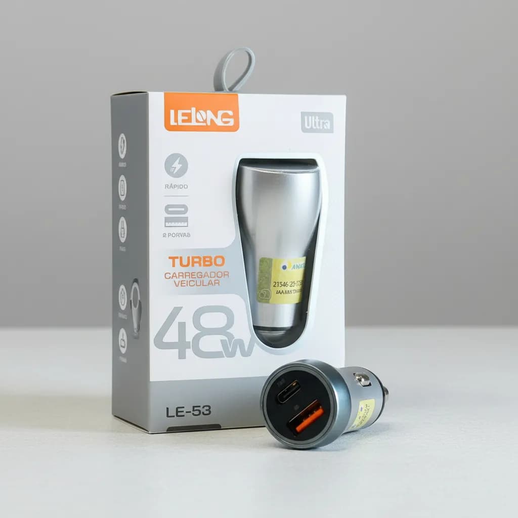 Carregador Veicular LeLong 48W Turbo USB Rápido Para Carro