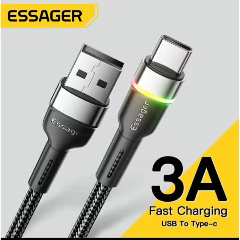 Cabo de celular Essager USB Tipo C para Celular. Cabo de Carregamento Rápido. Fio de Dados. Xiaomi, Samsung.
