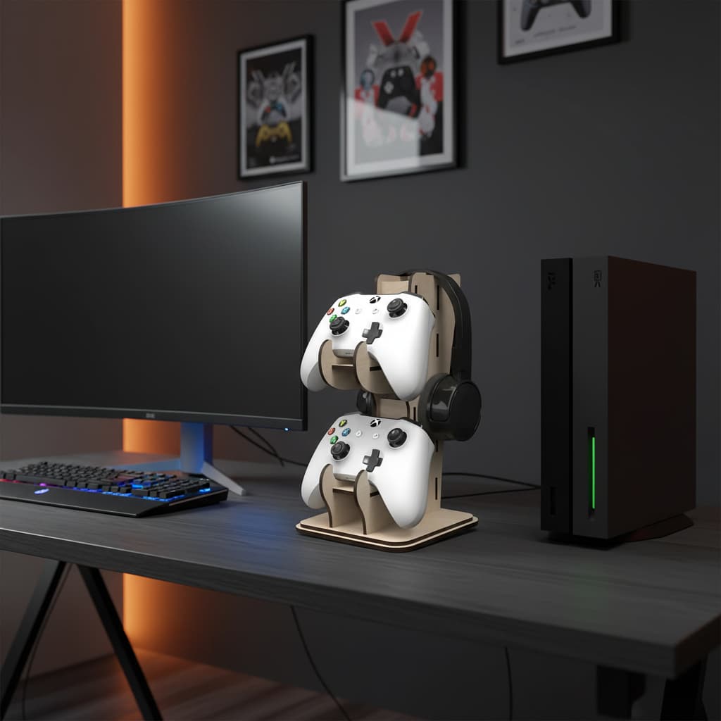 Suporte Controle Video Game E Fones Gamer Em Mdf Resistente MDF CRU Para Xbox, PS5 e Nintendo Switch