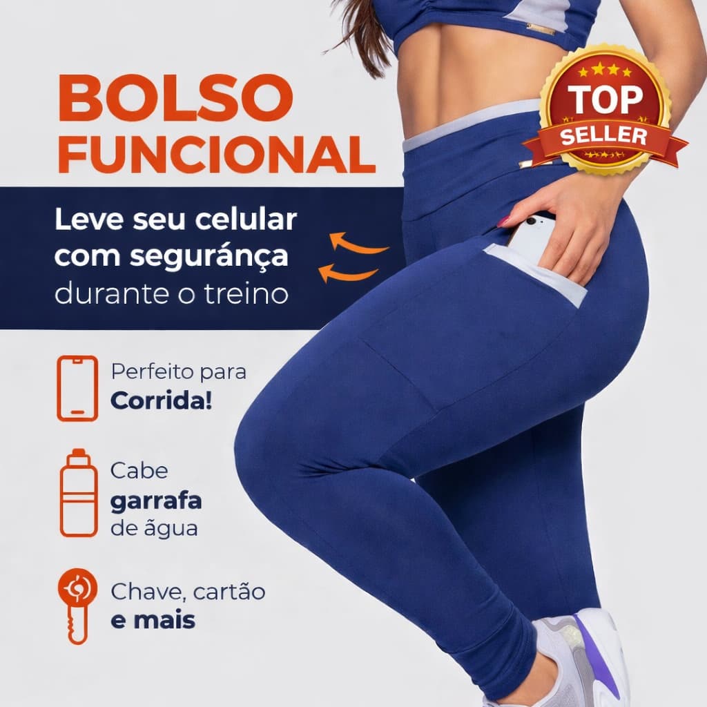 Legging Feminina Cintura Alta com Bolso Academia Fitness Zero Transparência Suplex Treino Corrida