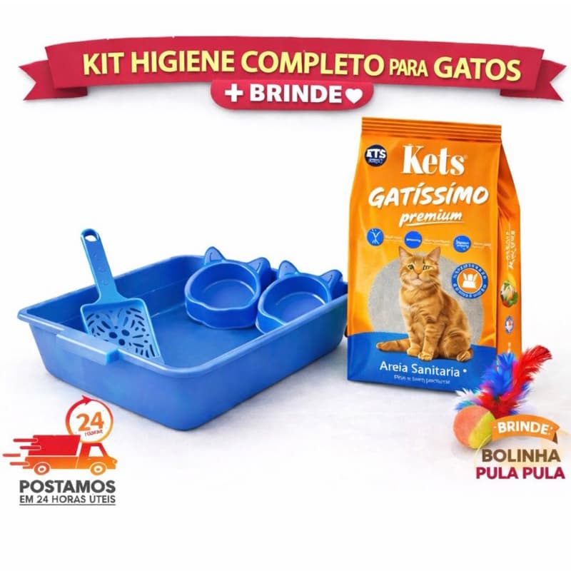 Kit Caixa de Areia para Gatos + Comedouros + Pá + Areia Biodegradável para Gatos 4kg🐱🐕 l Bandeja Sanitária