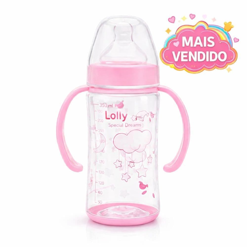 Mamadeira Infantil Big Special Dreams com Alça 330ml Rosa Kinddy Bebê Segura