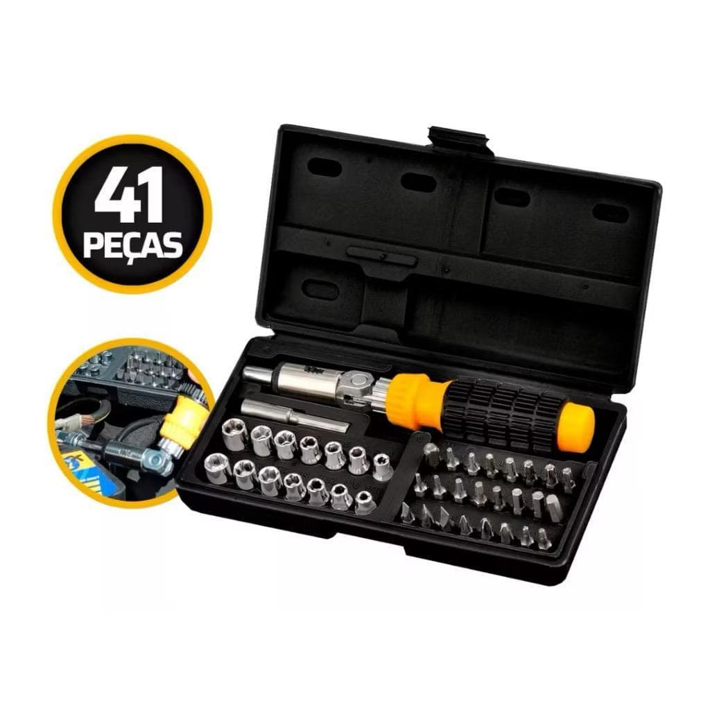 Kit Chave Catraca Reversível Articulada com Pontas e Soquetes | Jogo Ferramentas Completo Profissional Cabo Emborrachado