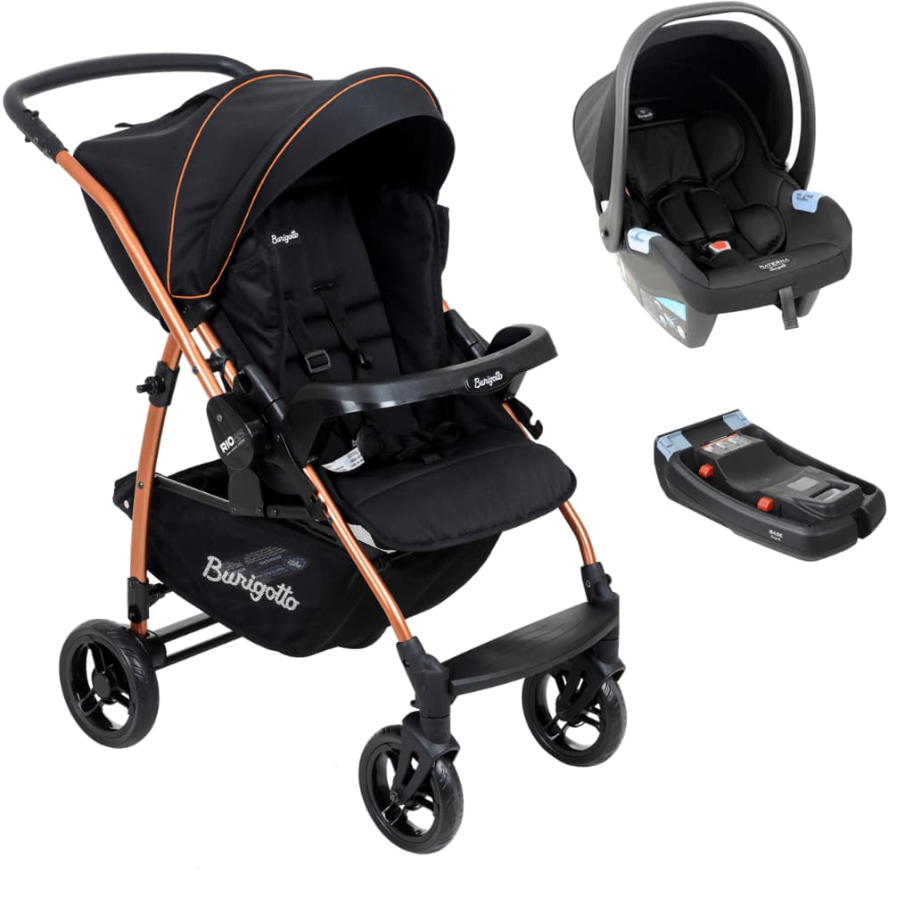 Carrinho de Bebê Rio K Preto Cobre + Bebê Touring X + Base Burigotto