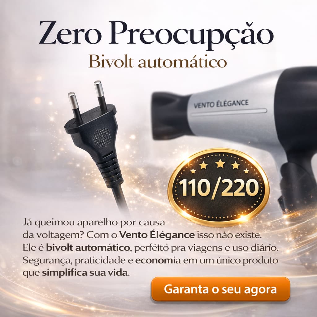Secador de Cabelo Portátil 1200W Bivolt Compacto Profissional Secagem Rápida Vento Élégance