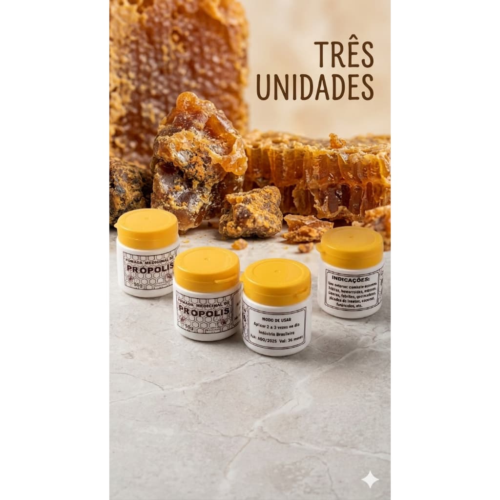 kit com 3 unid. pomada medicinal de própolis 50gr concentrado