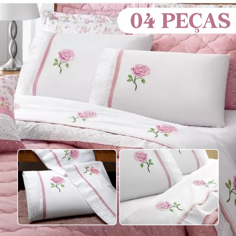 Jogo de Lençol Premium 180 Fios Athena 4 Peças Rosê Casal Queen King Luxo Confortável