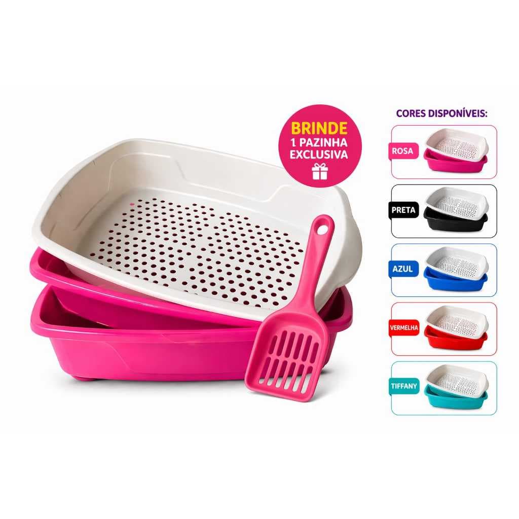 Caixa Areia Bandeja Banheiro Sanitária Furba C/ Peneira Gato Cat Clean + Pazinha Promoção Envio Imediato