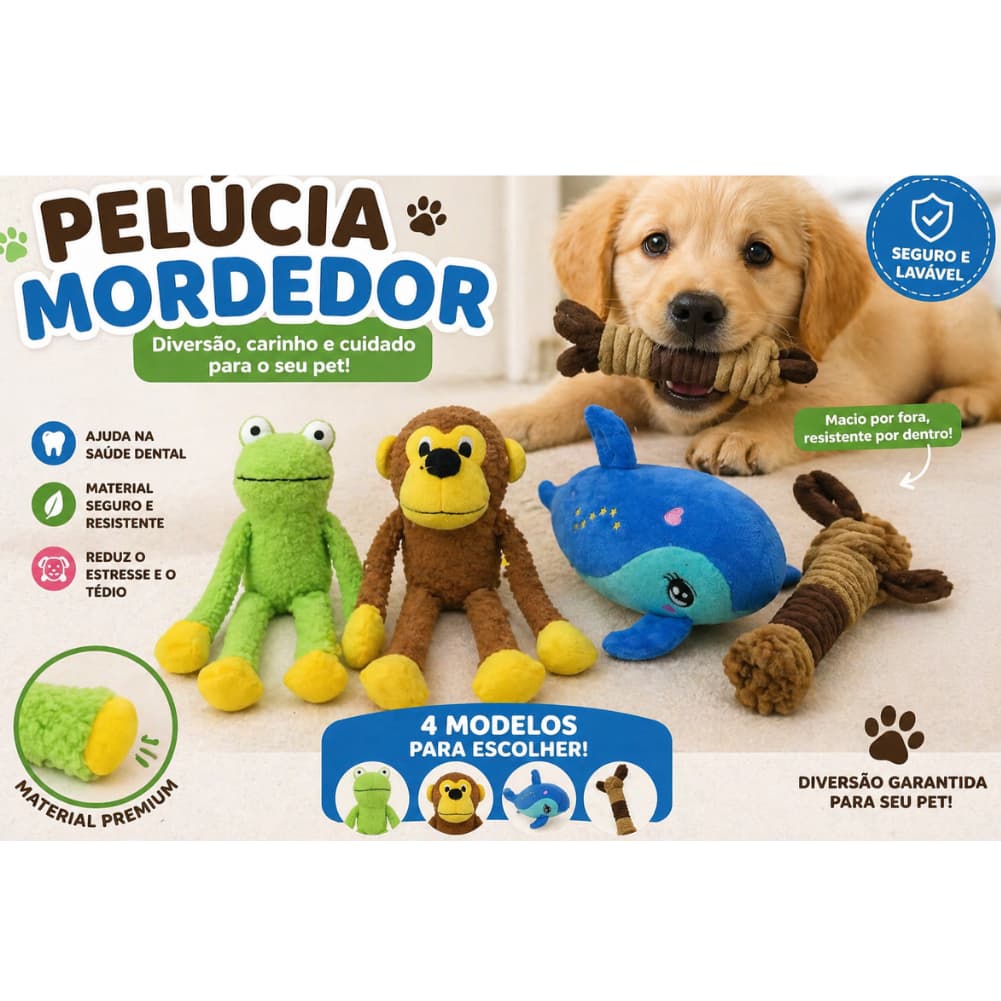 Mordedor Pelúcia Macaquinho Sapo Cachorro  Para Pet Brinquedo Cachorro