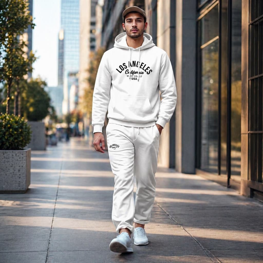 Conjunto Blusa De Frio Masculino Moletom + Calça Moletom Los Angeles Calif Canguru Algodão Unissex Promoção