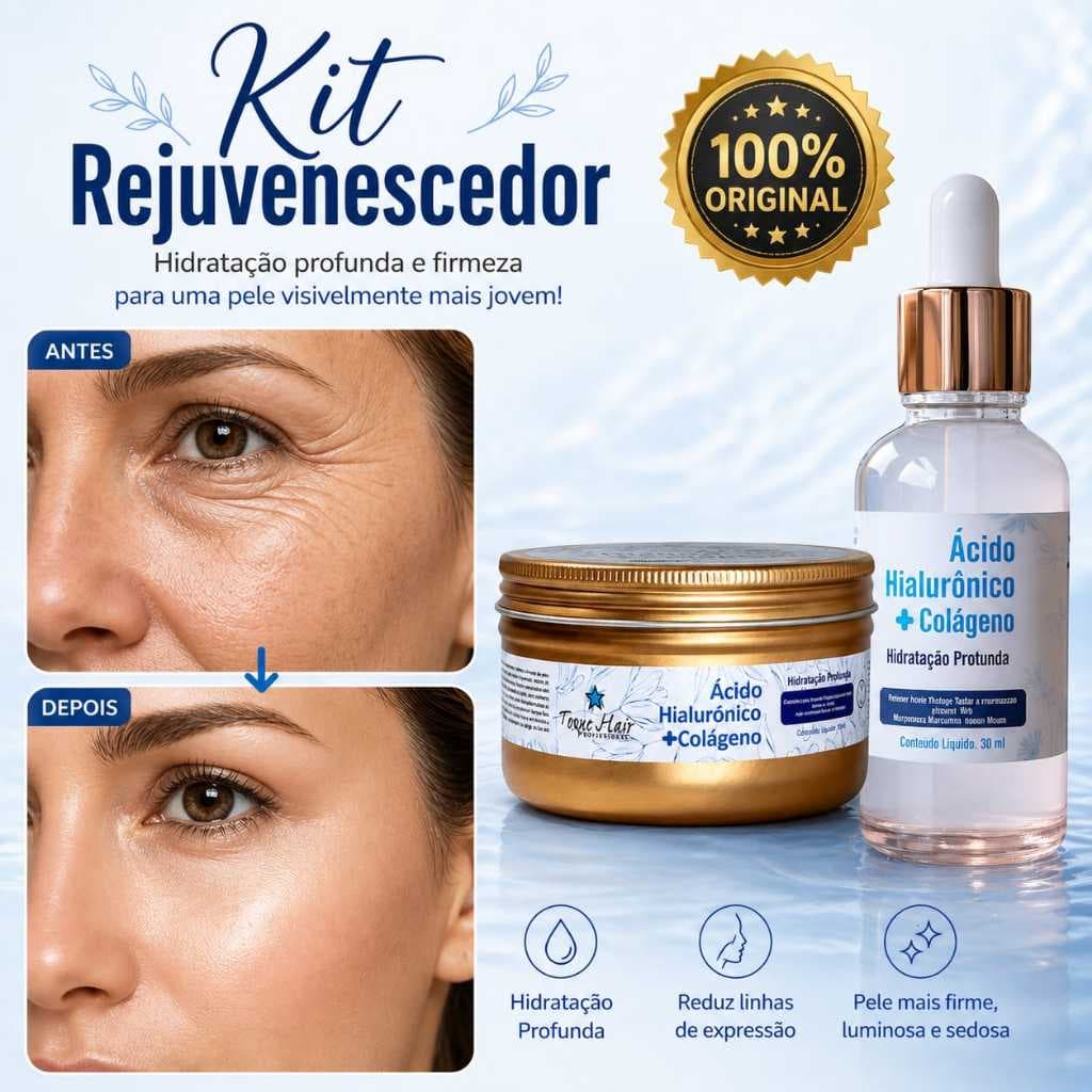 Kit serum e creme de acido hialuronico com colageno hidratação profunda rejuvenescedor anti idade