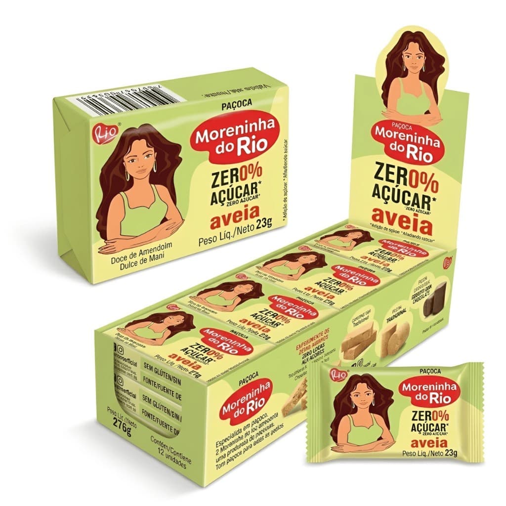 Paçoca Zero Açúcar com Aveia Diet Rio Doces 12 Unidades | Sem Açúcar, Fit, Saudável, Snack Proteico, Low Carb