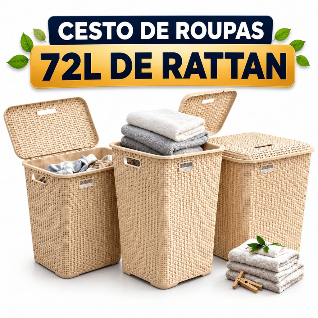 Kit 2 Cesto Roupa Suja 72L Grande com Tampa Organizador Lavanderia Banheiro Quarto Plástico Resistente Família