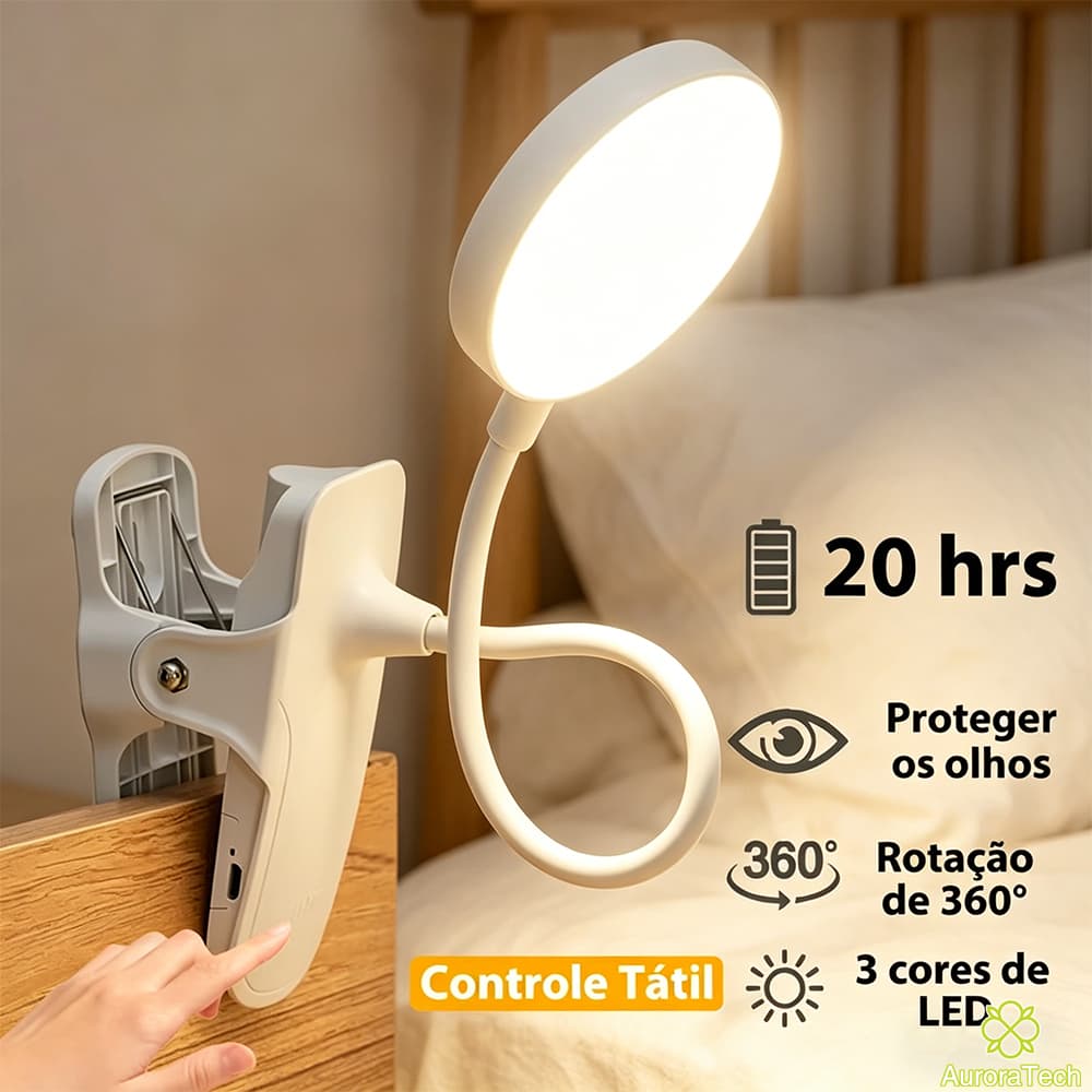 Luminária Recarregável Sem Fio Braço Flexível Toque  LED Portátil Para Cama E Escritório
