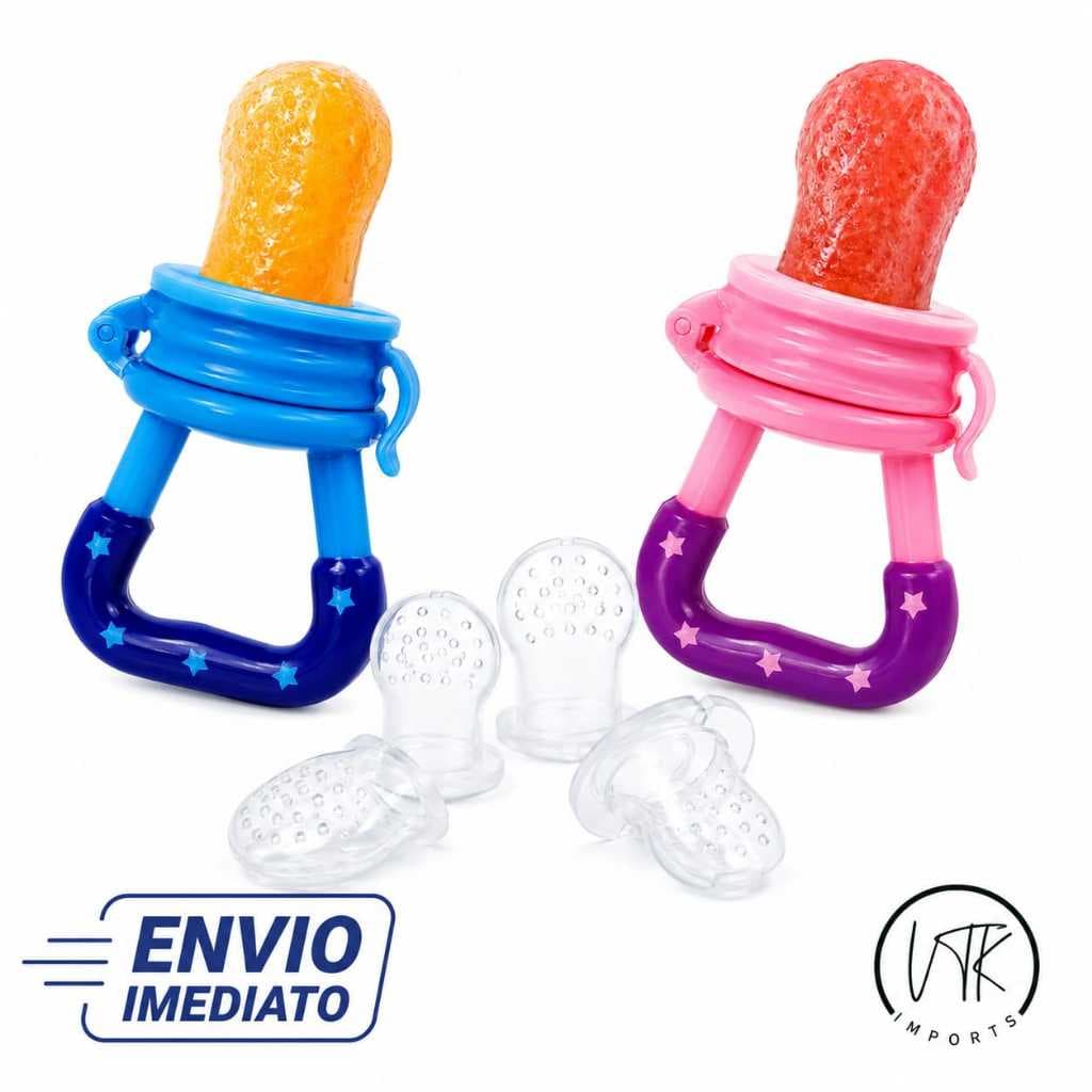 Chupeta Mordedor Alimentadora Bebê De Silicone Porta Fruta e remédios Azul e Rosa Prático