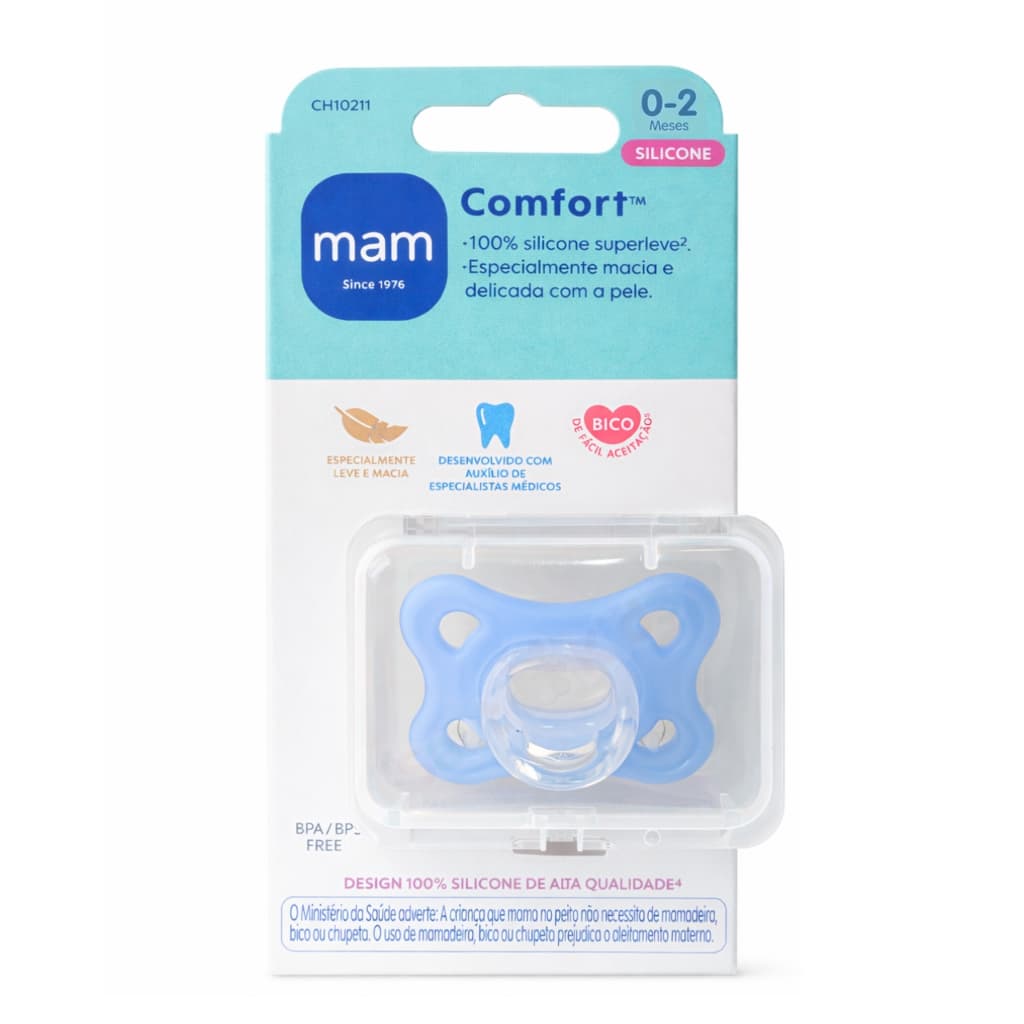 Chupeta MAM 100% Silicone  0-2 Meses Comfort Macia Unitária Bico Pequeno Recém Nascido Menino Neutra